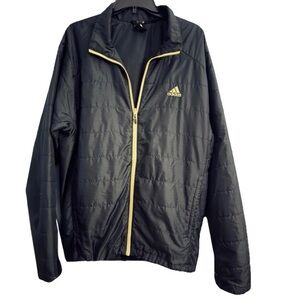 Adidas Down Jacket Coat Black With Yellow Logo Size XL Fall Winter Spring